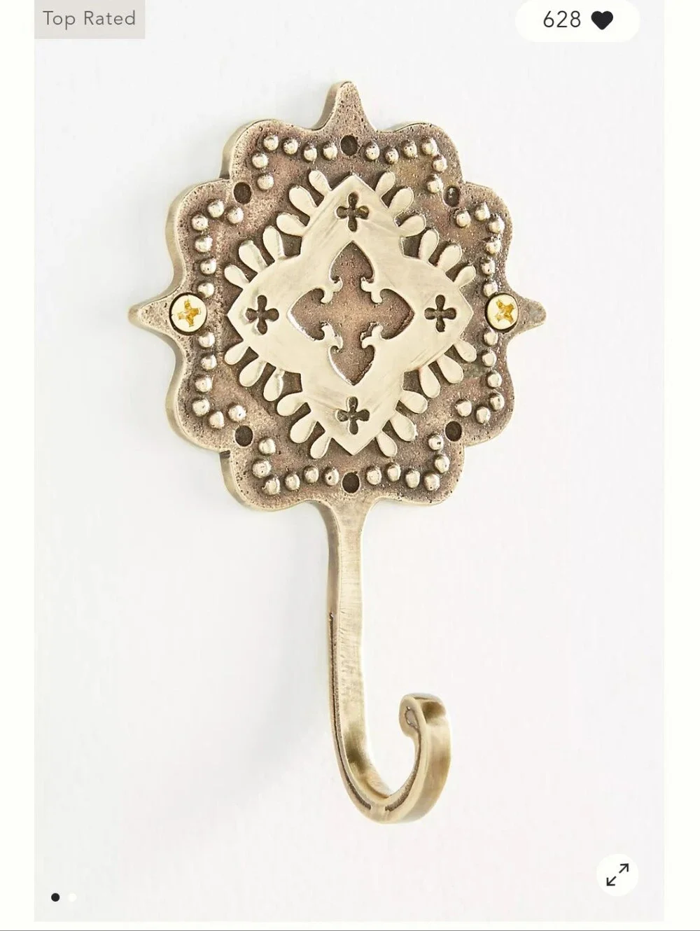 NWT Anthropologie Antique Brass Decorative Wall Hook - Brass Finish